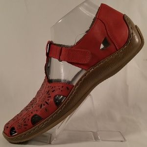 Red Leather Cutout Mary Jane Comfort Shoes 9 / 40